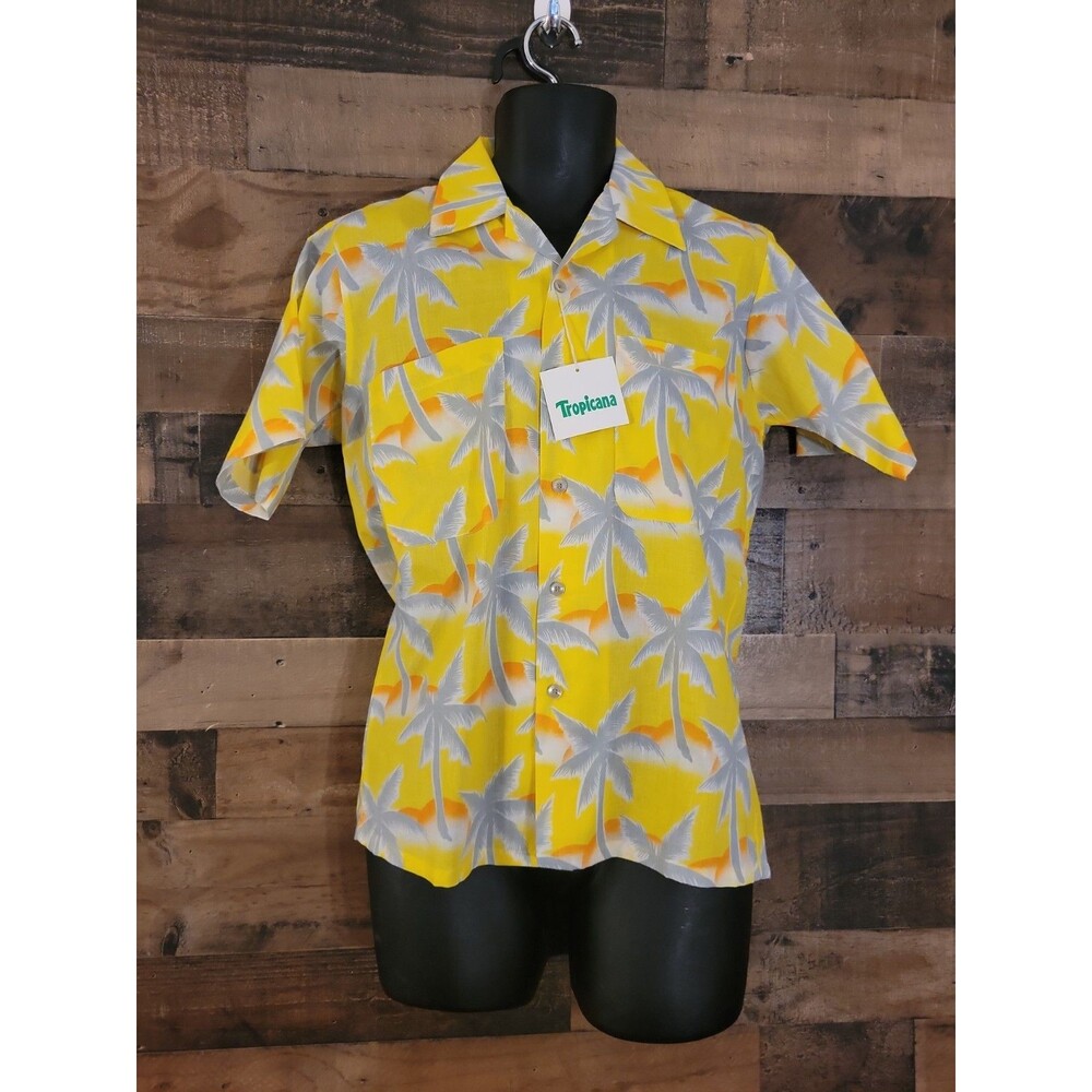 Vintage Tropicana Mens SZ S Hawaiian Shirt Yellow Short Sleeve  Palm Tree USA